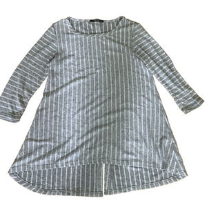 COIN 1804 Women's Gray/White Stripe Cozy 3/4 Sleeve Button Back Tunic Top XL-EUC